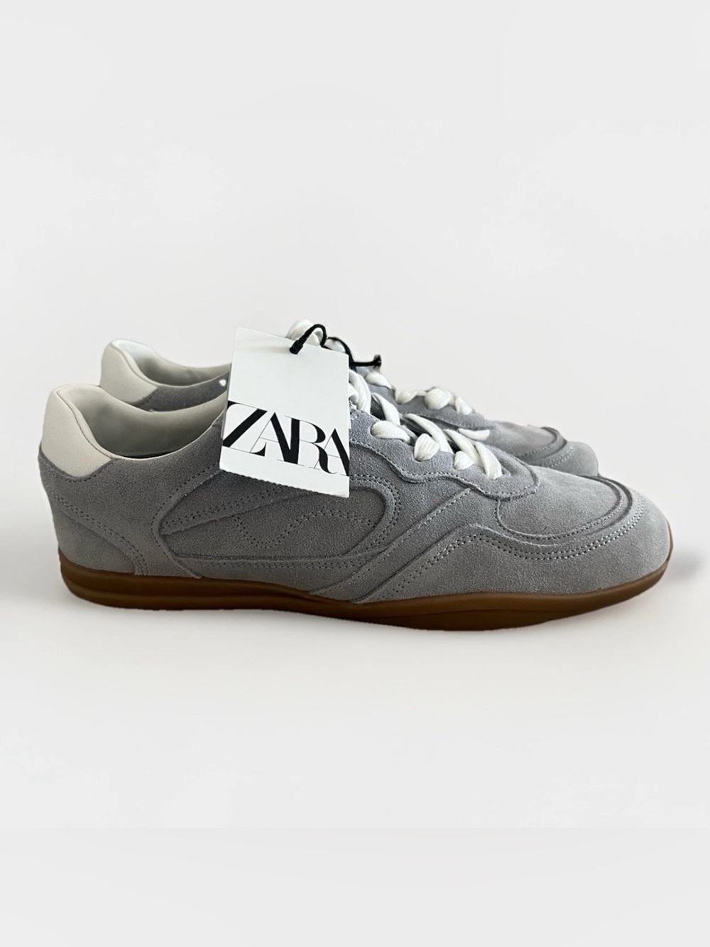 NWT ZARA Split Leather Suede Athletic Lace Up Sneakers Blue 8 39